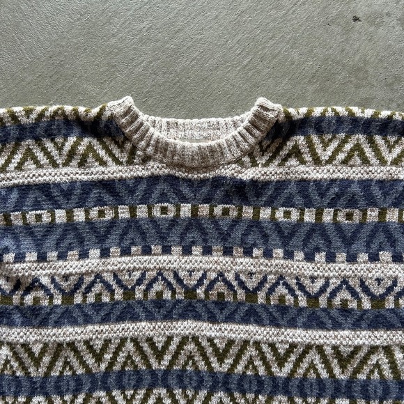 Vintage 90s Northwest Territory Sweater Size XL Tan Blue Striped Pullover Knit - Picture 2 of 5